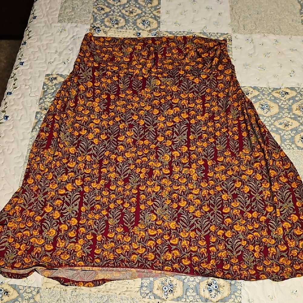 Floral A-Line Skirt in Burgundy and Mustard